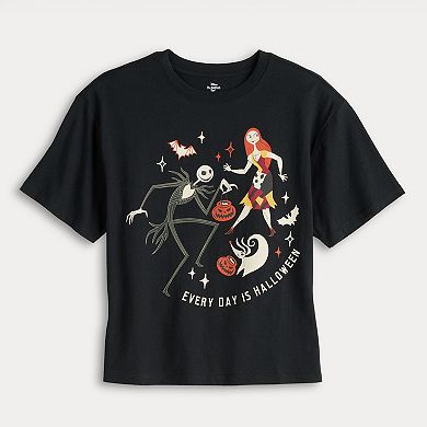 Disney's The Nightmare Before Christmas Jack Skellington And Sally Every Day Is Halloween Juniors' Skimmer Graphic Tee