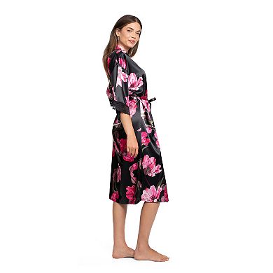 Women's Lilac+London Floral Print Midi Wrap Robe