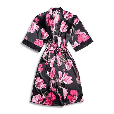 Women's Lilac+London Floral Print Midi Wrap Robe