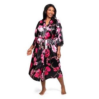 Plus Size Lilac+London Print Midi Wrap Robe