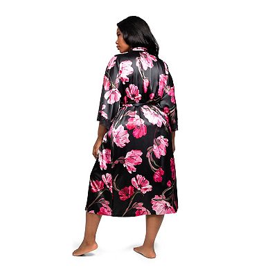 Plus Size Lilac+London Print Midi Wrap Robe