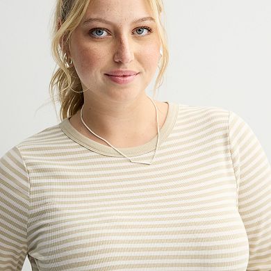 Juniors' Plus Size SO® Long Sleeve Rib Crew Top