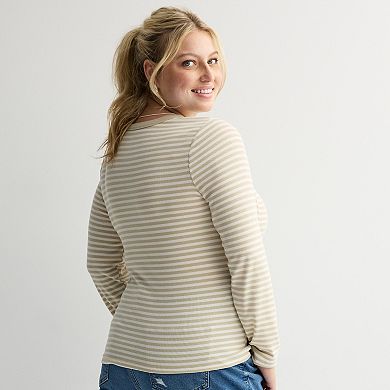 Juniors' Plus Size SO® Long Sleeve Rib Crew Top