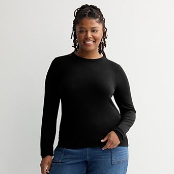 Juniors' Plus Size SO® Long Sleeve Rib Crew Top