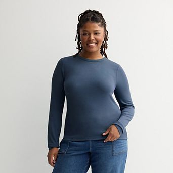 Juniors' Plus Size SO® Long Sleeve Rib Crew Top