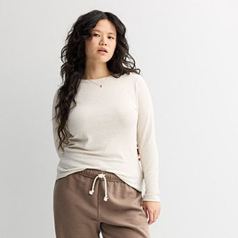 Juniors' Plus Size SO® Long Sleeve Rib Crew Top