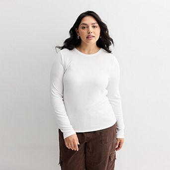 Juniors' Plus Size SO® Long Sleeve Rib Crew Top