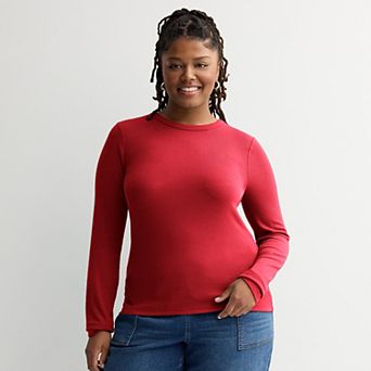 Juniors' Plus Size SO® Long Sleeve Rib Crew Top
