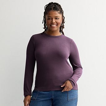 Juniors' Plus Size SO® Long Sleeve Rib Crew Top