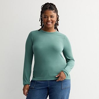 Juniors' Plus Size SO® Long Sleeve Rib Crew Top