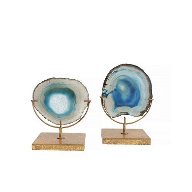 Storied Home Agate Slice Sculpture on Metal Stand Table Decor