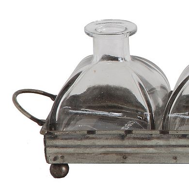 Storied Home Distressed Rectangular Tray with Handles & Glass Vases 6-pc. Set