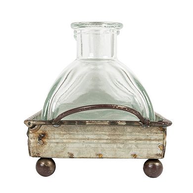 Storied Home Distressed Rectangular Tray with Handles & Glass Vases 6-pc. Set