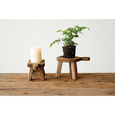 Storied Home Small Rectangular Wood Pedestal with Handle Table Decor