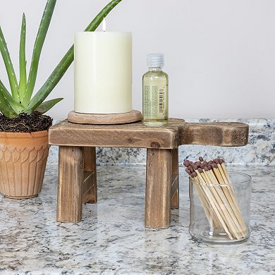 Storied Home Small Rectangular Wood Pedestal with Handle Table Decor