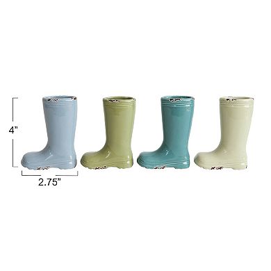 Storied Home Small Distressed Stoneware Boot Vase Table Decor 4-pc. Set