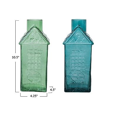 Storied Home Charming Glass House-Shaped Vase Table Decor 2-pc. Set