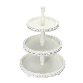 Storied Home Round 3 tier Decorative Wood Tray Table Decor