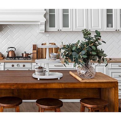 Storied Home Round 3-Tier Decorative Wood Tray Table Decor