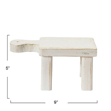 Storied Home White Wood Pedestal with Handle Table Decor