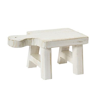 Storied Home White Wood Pedestal with Handle Table Decor