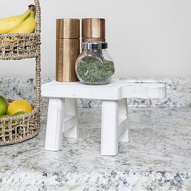 Storied Home White Wood Pedestal with Handle Table Decor