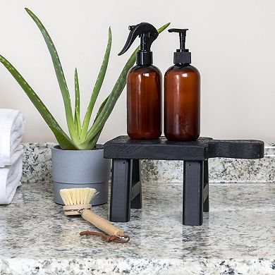 Storied Home Black Wooden Pedestal with Handle Table Decor