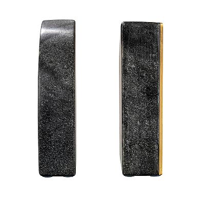 Storied Home Boho Arched Semicircle Brass Detail Marble Bookends 2-pc. Set