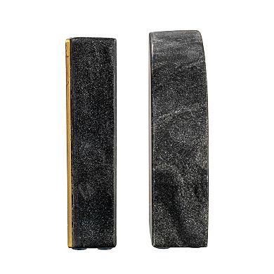 Storied Home Boho Arched Semicircle Brass Detail Marble Bookends 2-pc. Set