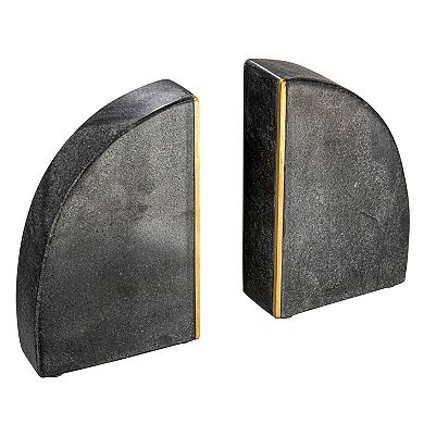 Storied Home Boho Arched Semicircle Brass Detail Marble Bookends 2-pc. Set