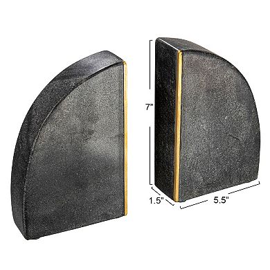 Storied Home Boho Arched Semicircle Brass Detail Marble Bookends 2-pc. Set