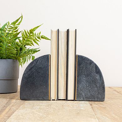 Storied Home Boho Arched Semicircle Brass Detail Marble Bookends 2-pc. Set