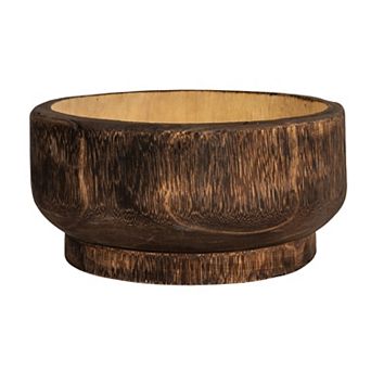 Storied Home Round Marbled Finish Paulownia Wood Decorative Bowl Table Decor