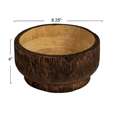 Storied Home Round Marbled Finish Paulownia Wood Decorative Bowl Table Decor