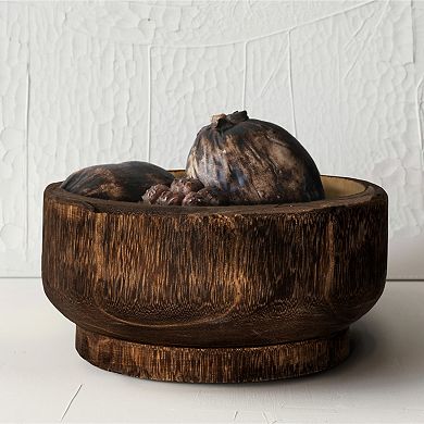 Storied Home Round Marbled Finish Paulownia Wood Decorative Bowl Table Decor