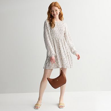 Juniors' SO® Smocked Long Sleeve Mini Dress