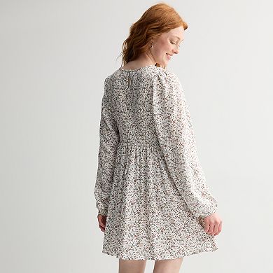 Juniors' SO® Smocked Long Sleeve Mini Dress