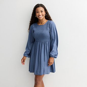 Juniors' SO® Smocked Long Sleeve Mini Dress