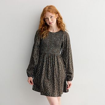 Juniors' SO® Smocked Long Sleeve Mini Dress