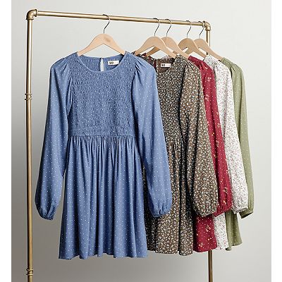 sachin and babi light blue dress Juniors' SO® Smocked Long Sleeve Mini Dress