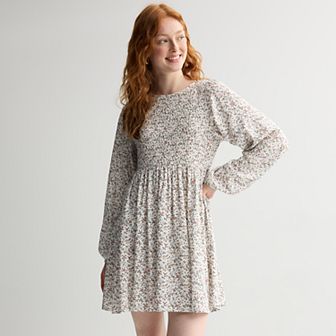 Juniors' SO® Smocked Long Sleeve Mini Dress