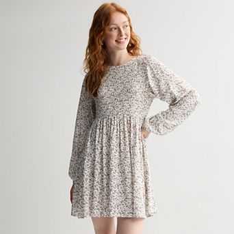Juniors' SO® Smocked Long Sleeve Mini Dress