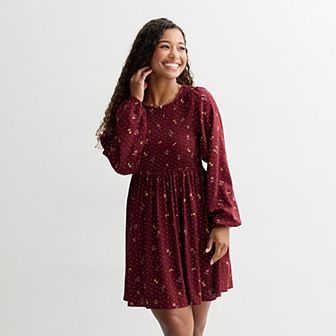 Juniors' SO® Smocked Long Sleeve Mini Dress