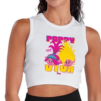 Juniors' Trolls Poppy & Viva Vibes Cropped Graphic Tank