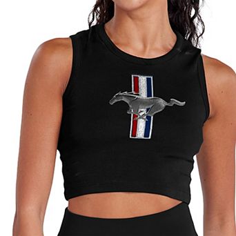 Juniors' Ford Mustang Vintage Racing Stripes Cropped Graphic Tank