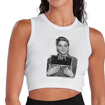 Juniors' Elvis Presley Army Mugshot Cropped Graphic Tank
