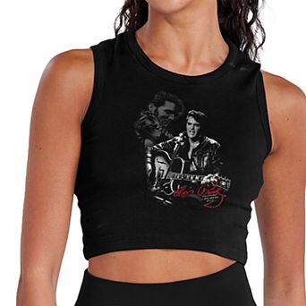 Juniors' Elvis Presley Showstopper Gold Cropped Graphic Tank