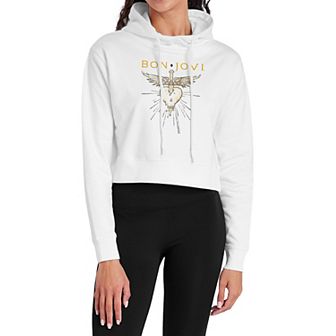 Juniors' Bon Jovi Iconic Hits Cropped Graphic Hoodie