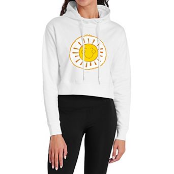 Juniors' Care Bears Funshine Belly Badge Crop Hoodie