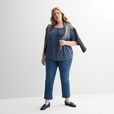 Plus Size Croft & Barrow® Pleated Round Neck Top